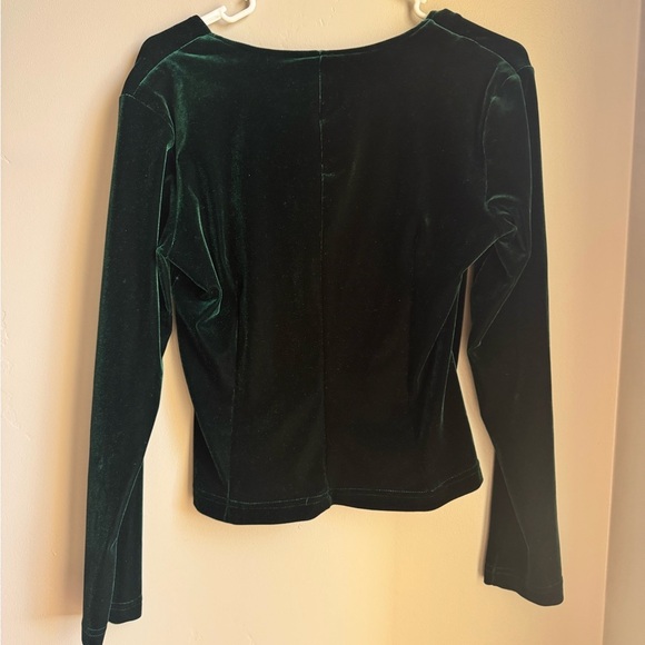 Emerald Green Velvet Long Sleeve Top S | Holiday Party Y2K Chic Wrap Front - Picture 4 of 4